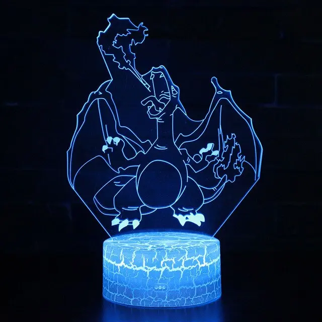 3D Illusion Glurak Charizard Nachttischlampe mit Fernbedienung und Farbwechsel Nachtlicht