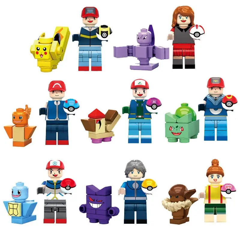 8er Set Pokemon Go Trainer & Pokemon Baustein Figuren