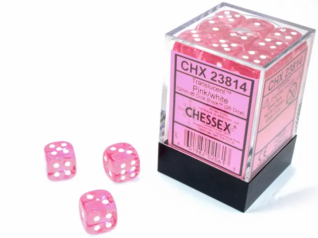 Chessex Translucent 12mm d6 Pink/white Dice Block