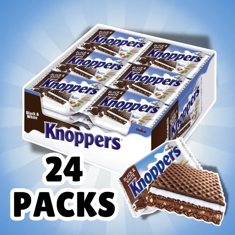 Knoppers Black & White 24 x 25 g – Dunkle Waffelschnitten mit Kakao und Haselnüssen, 600 g