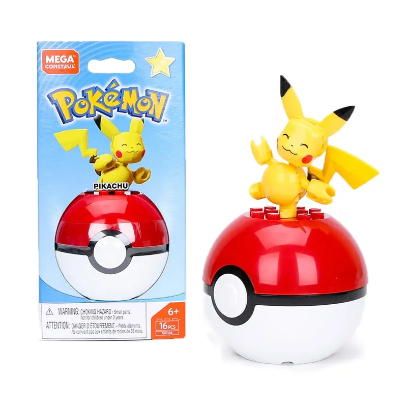 Mega Construx Pokemon Pokeball (Pikachu, Mauzi, Glumanda, Bisasam, Schiggy Pummeluff) mit Pokemon Ball