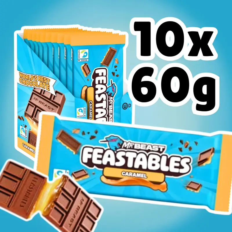 Mr Beast Feastables Caramel Schokolade – 10 Riegel – 10×60 g