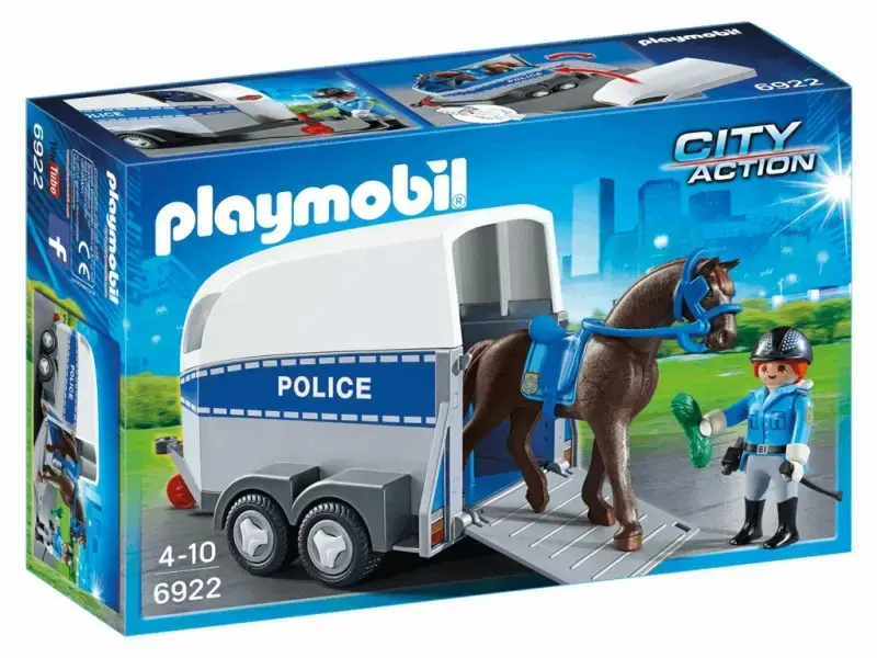 PLAYMOBIL City Action 6922 Polizeipferd mit Anhänger inklusive Reiterin und Zubehör
