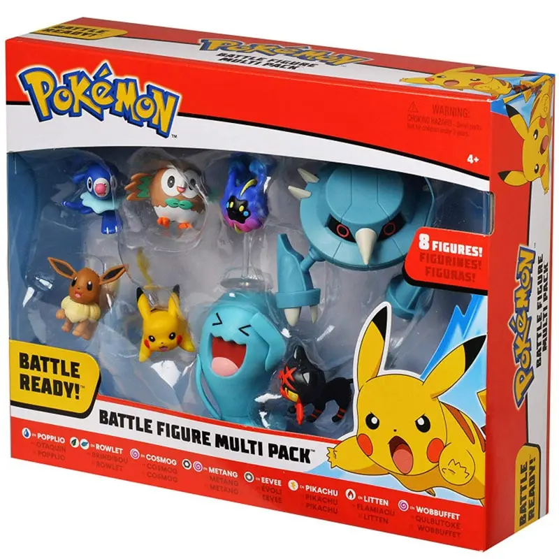 Pokemon Battle Set mit Pikachu, Robball, Bauz, Cosmog, Metang, Evoli, Flamiau und Woingenau Figuren