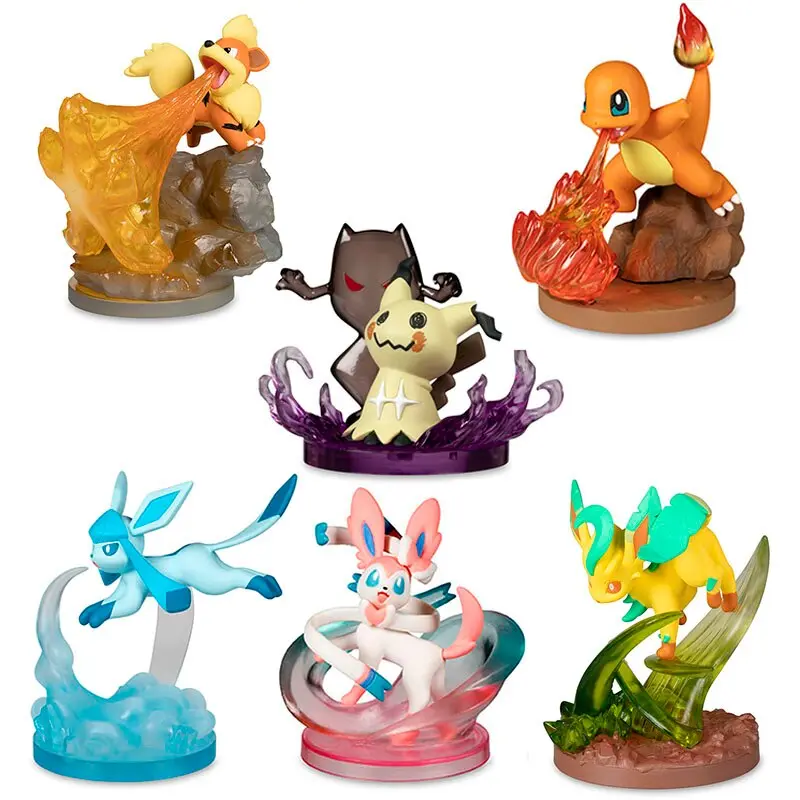 Pokemon Figuren 6er Set mit Charmander, Mimikyu, Fukano, Sylveon, Leafeon, Glaceon