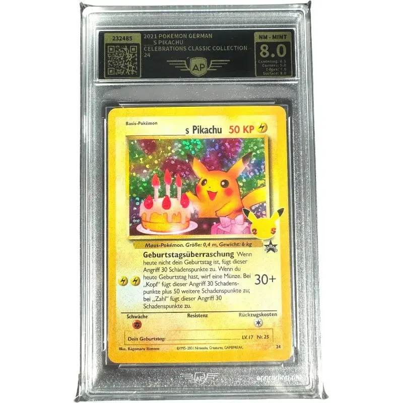 Pokémon Pikachu s Geburtstag Black Star Promo 24/25 - AP Graded 8.0 Mint - Celebrations Classic Collection