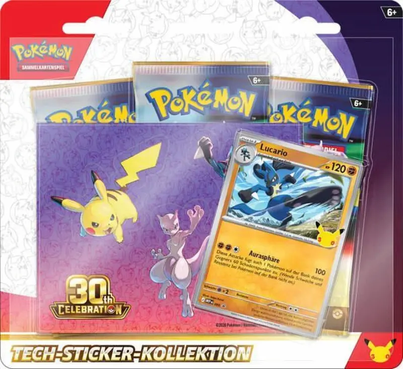 Pokémon Tech-Sticker-Kollektion 30 Jahre, 1 von 2 Designs zufällig