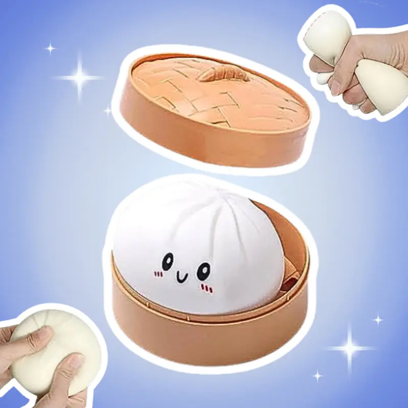 Squishy Squeeze Dumplings Buns mit Box – Anti-Stress Spielzeug 10 cm, Ultra-Weich, Mystery Überraschung für Kinder & Erwachsene