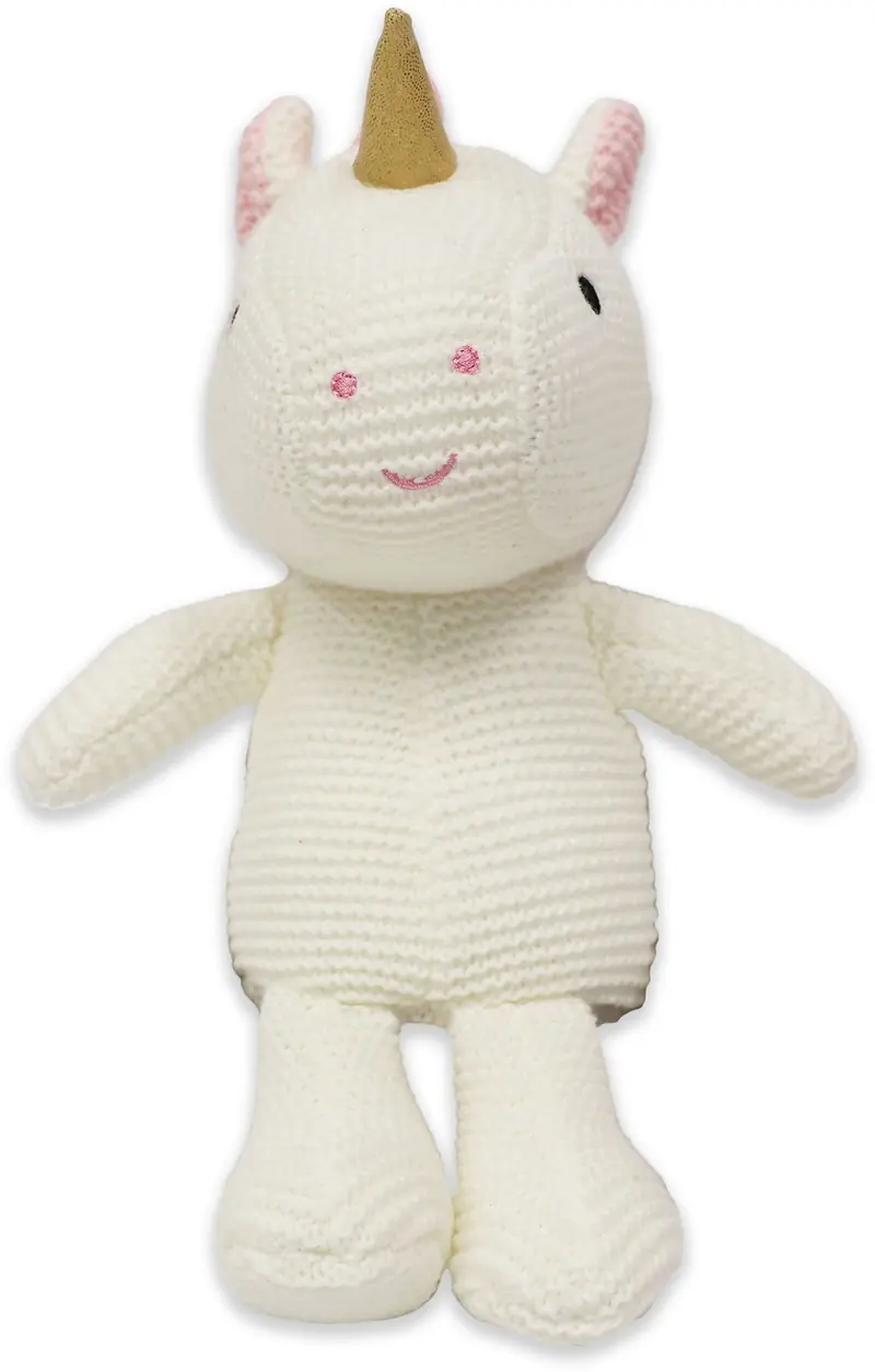 Strick-Kuscheltier mit Rassel – Einhorn