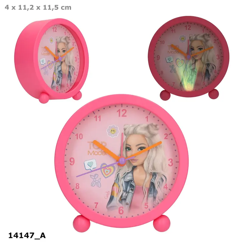 TOPModel Wecker pink – Modelmotiv & Nachtlicht, Ø 11 cm